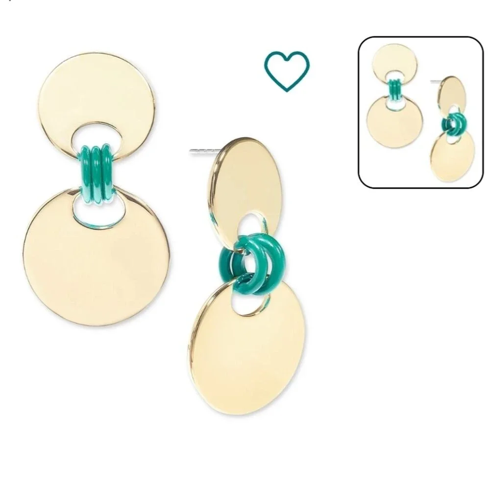 On 34th Gold-Tone Disc & Color Ring Drop Earrings - NWT